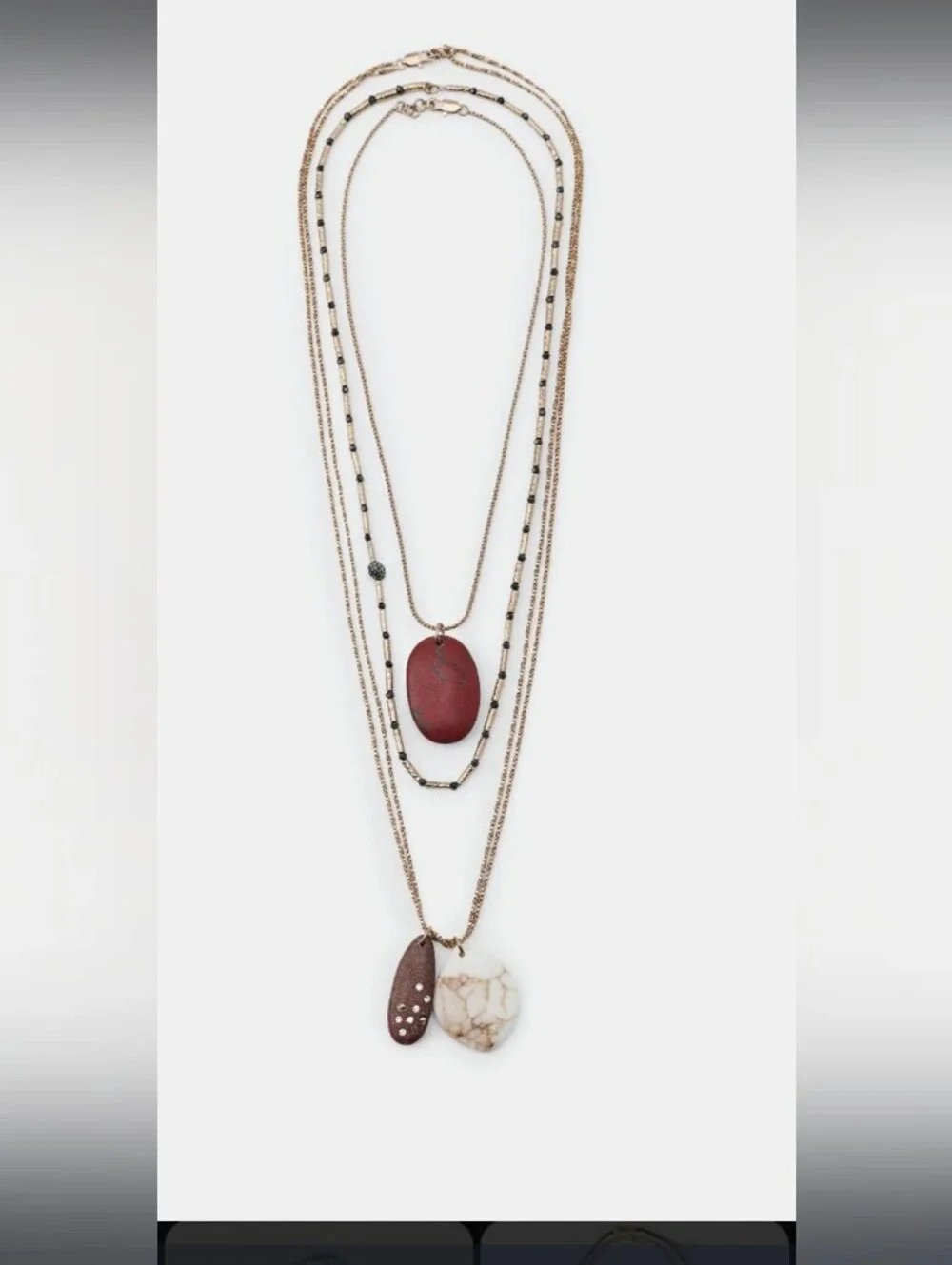 Layered Multi-Stone Pendant Necklace - Red, Brown & Cream